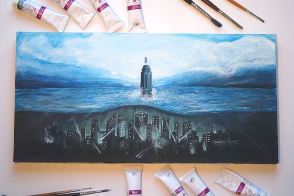 First experience of painting on canvas - My, Canvas, Acrylic, BioShock, Lighthouse