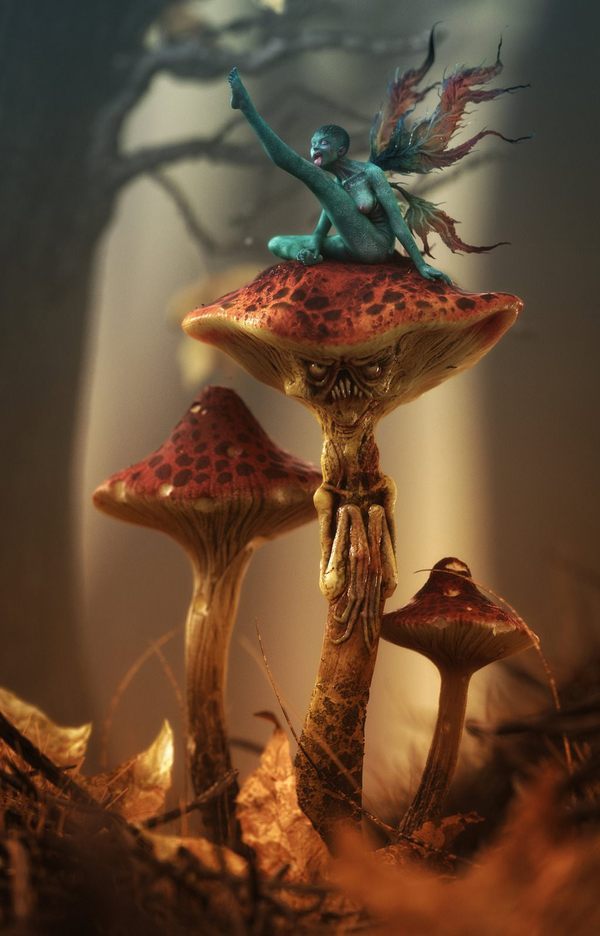 Fabulous scary - Fairy, Mushrooms, Fantasy, Drawing