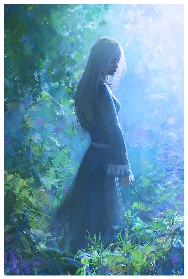 Thoughtful sorceress. - Art, Female, Forest, White hair, Sanchiko, Women