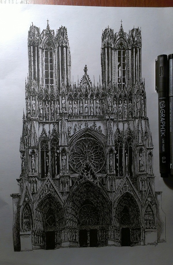 reims cathedral - Drawing, Architecture