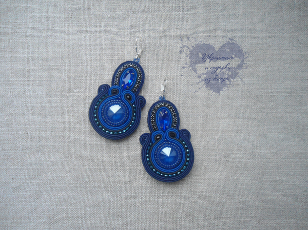 Soutache earrings Royal blue - My, Soutache, Beads, Earrings, Handmade, Longpost, Video