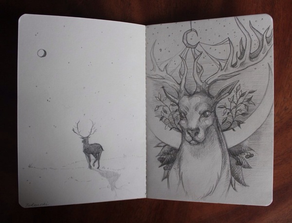 Fairy Deer - My, Pencil, Drawing, Deer, Sketch, Night, Deer