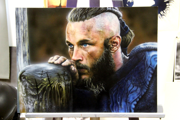 The work of a student of our school of airbrushing! - My, Викинги, Ragnar, Airbrushing, Art39inc, , Painting, Portrait, Stages, Longpost