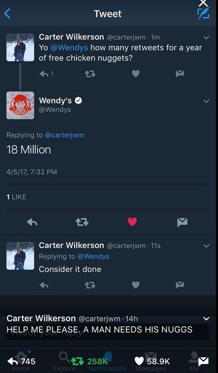 This tweet lifted my spirits. Help a guy get free nuggets? - Nuggets, Twitter, Wendys