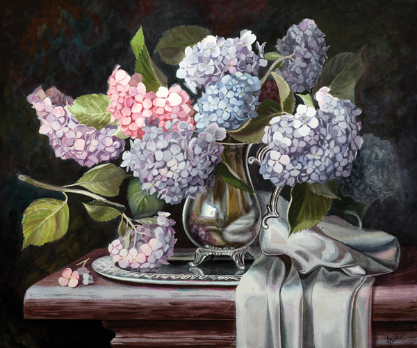 Hydrangeas in a silver jug - My, , Painting, Art, Painting, Watercolor