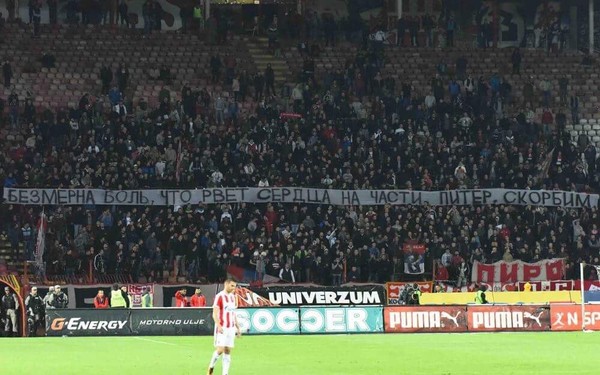 Thank you brothers. Fans of Crvena Zvezda (Serbia) held a rally in memory of the victims of the explosion in the metro of St. Petersburg - Saint Petersburg, Football, Serbia, Terrorist attack