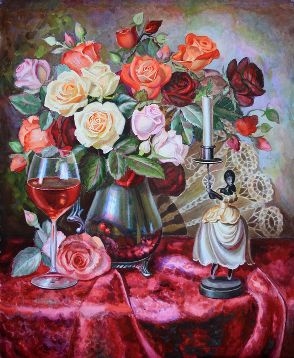 theatrical roses - My, , Art, Painting, Watercolor, Painting