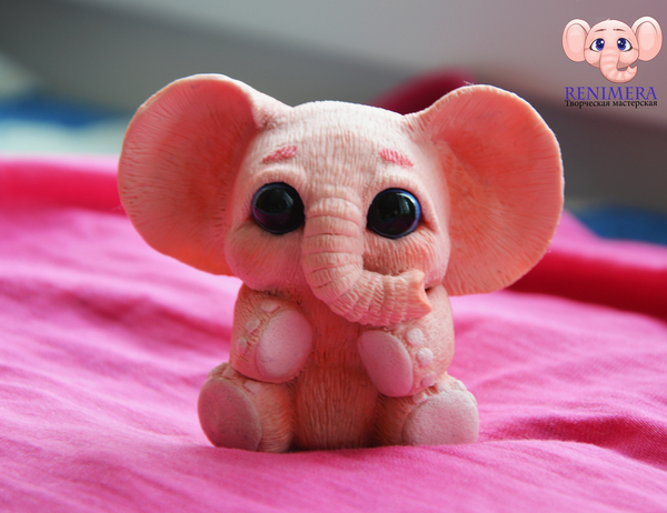 Pink baby elephant made of polymer clay - My, Polymer clay, Figurines, Baby elephant, Handmade