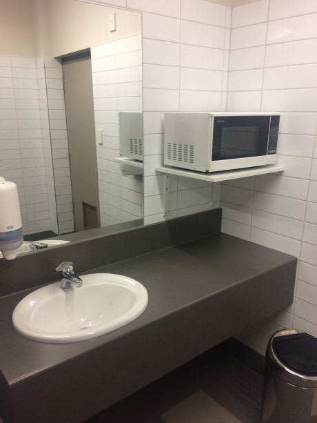 In New Zealand, public toilets have a microwave. - 9GAG, Toilet, Microwave, Oddities