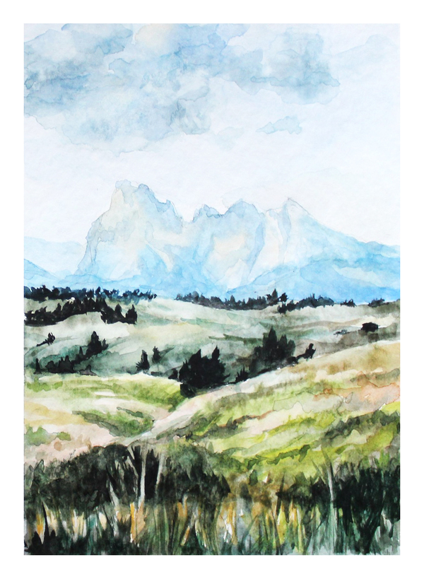 The mountains. We need more mountains! - My, The mountains, Sky, Field, Watercolor, Drawing, Art, Artist, Illustrations, Video