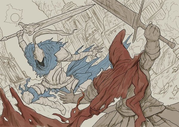 red and blue - Dark souls, Dark souls 3, Slave Knight Gael, Artorias, Sketch