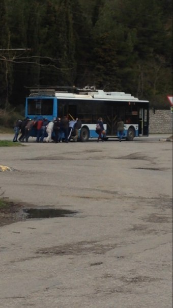 In Russia, everything starts with a push)))) - Trolleybus, My, , Public transport