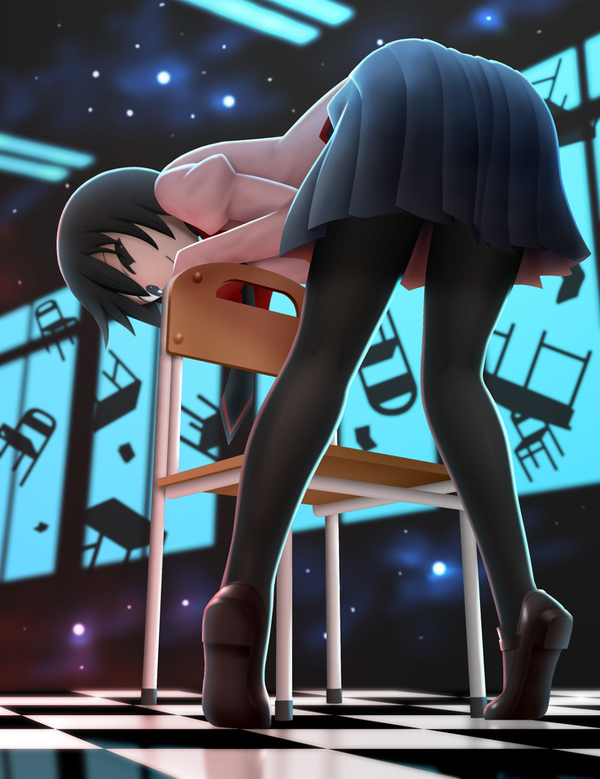 Where are you looking, Araragi? - Anime, Anime art, Ougi Oshino, Monogatari series, Art, Siraha