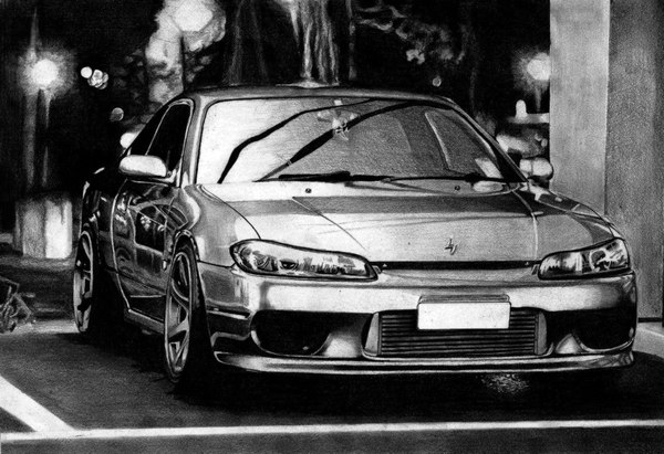 Nissan Silvia S15 - My, Nissan Silvia S15, Pencil drawing