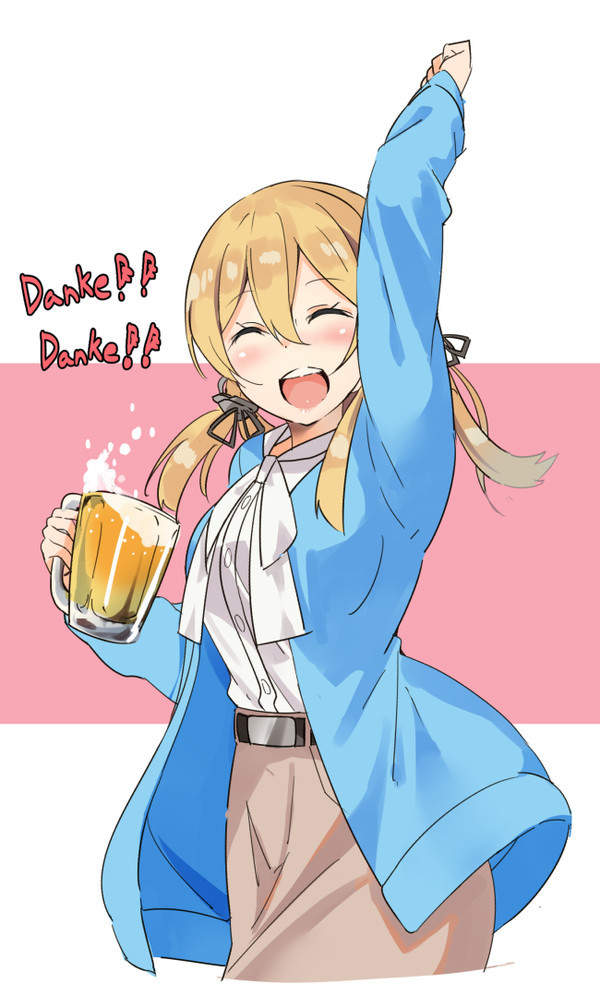 Yo-ho-ho and a glass of beer! - Anime, Anime art, Prinz Eugen, , Crossover, Crossover