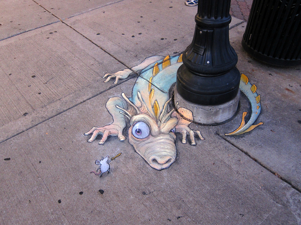 Kill the dragon. - Street art, The Dragon, Mouse, Sword, The street, Drawing, chalk, The photo