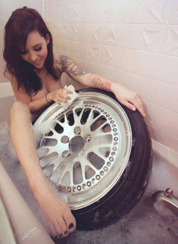 Time to wash your tires - NSFW, Rubber, Beautiful girl