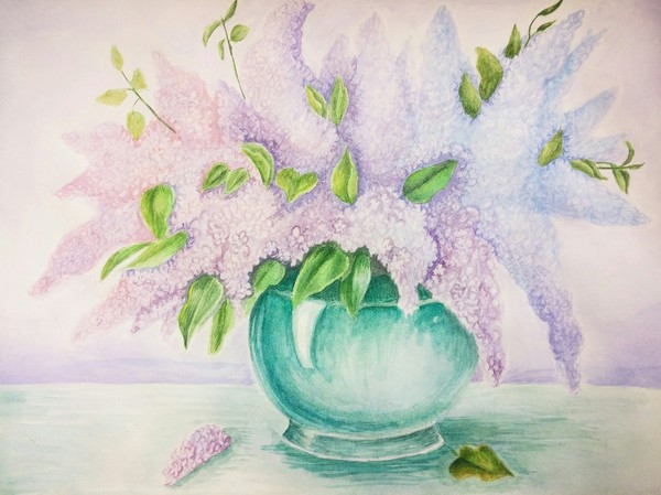 For the first time I paint lilacs in watercolor) - Watercolor, My, Drawing, Lilac