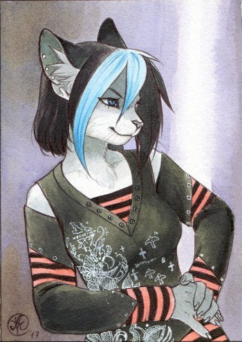 ACEO by Neko - Furry, Art, Aceo, Neko-Artist, Skunk, Fox, Watercolor, Longpost