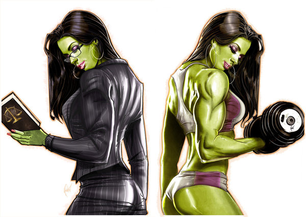 Double page spread - j-Estacado, Art, Strong girl, She-Hulk, Marvel