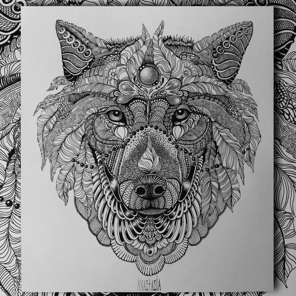 Wolf in Dudling technique - My, art drawing, Art, Doodle, Wolf, Drawing, Pen, Patterns