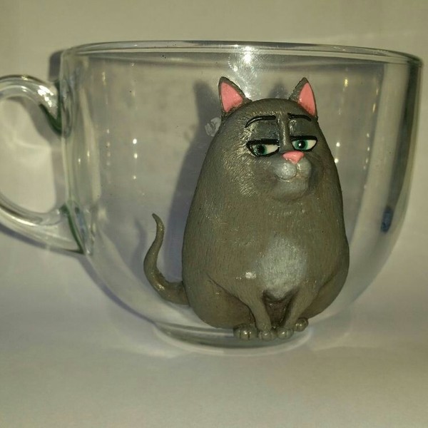 A mug with a voracious and very charismatic cat - Polymer clay, Кружки, Handmade, cat, Лепка, The Secret Life of Pets