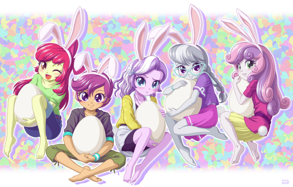 Easter Bunny My Little Pony, Equestria Girls, Applebloom, Scootaloo, Sweetie Belle, Silver Spoon, Diamond Tiara, Uotapo