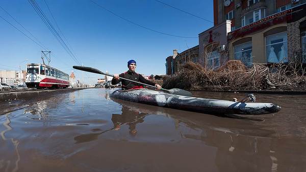 Rower from Omsk - Omsk, Housing and communal services, Rowing, Puddle, Kayak
