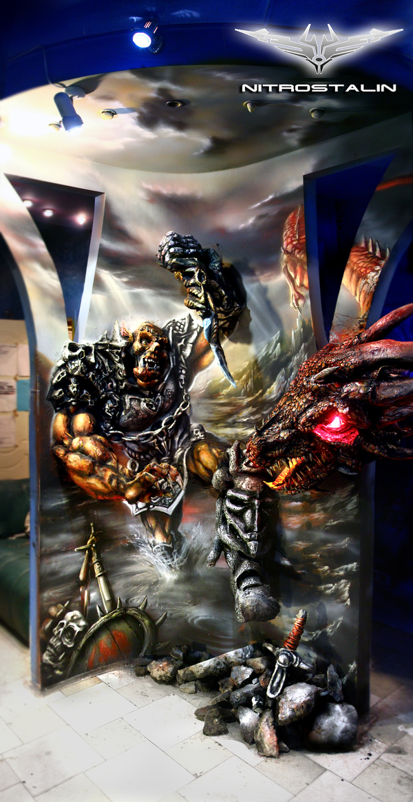 Orc. bas-relief - My, Bas-relief, Orcs, Wall painting, Airbrushing, Painting, Drawing, Sculpture, Design, Longpost