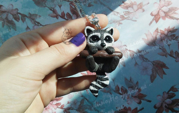 And again a raccoon from Raccoon! - My, Raccoon, Handmade, Polymer clay, Animals, Handmade, Polymer clay, , Suspension