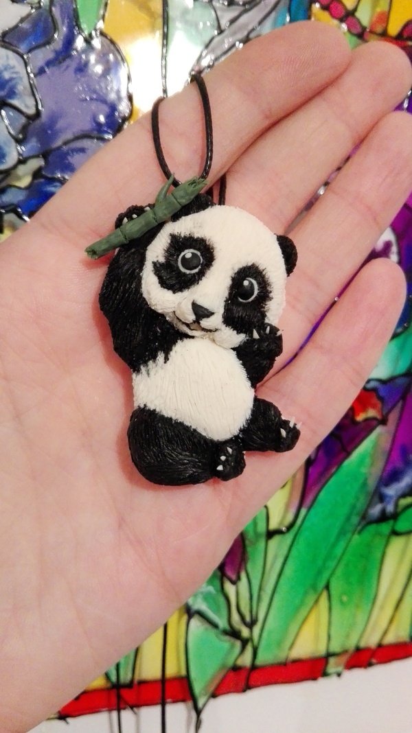 And they like to make animals in the form of pendants)) - My, Panda, a lion, Pendant, Polymer clay, Handmade, Longpost