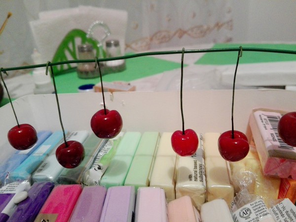 The process of creating cherries from baked clay - My, Cherry, Pendant, Greenery