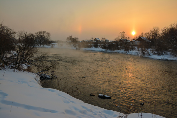 Miass River - My, Chelyabinsk, River, Miass, , Fog, Nature, Winter, Sunset