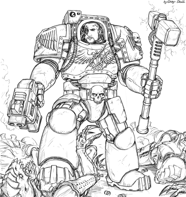 Беспощадный огонь! (by Gray-Skull) - Моё, Warhammer 40k, Shawn Adventures, Space hulk, Космодесант, Imperium, Арт, Шон, Gray-Skull