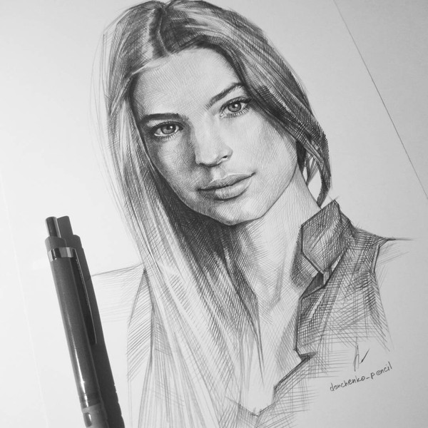 Emily - My, Emily Ratajkowski, Pencil drawing, Portrait, 