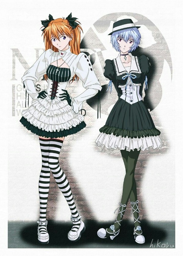 Asuka and Rei (Evangelion) - Asuka langley, Rei ayanami, Anime art, Evangelion, Gothic, Nerv