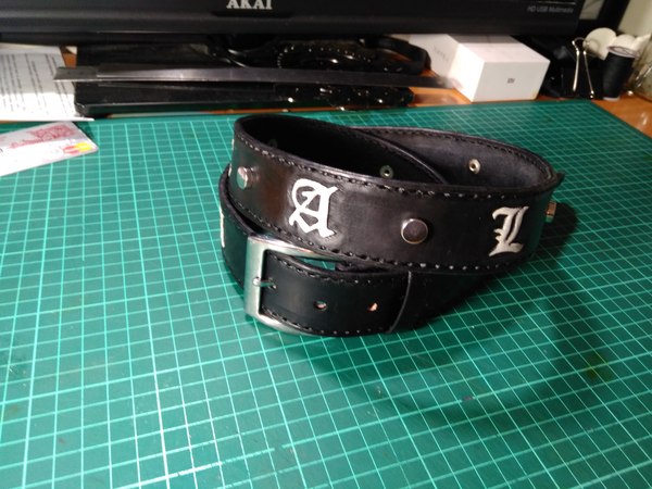 Genuine leather belt - My, Leather, Leather craft, Belt, Needlework without process, Handmade, Leatherwork, Ps1x0, Longpost, Leather products