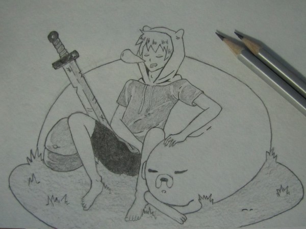 My drawing, Adventure Time.. - My, Art, Adventure Time, Finn, Jake the dog, Pencil drawing, Pencil, Drawing