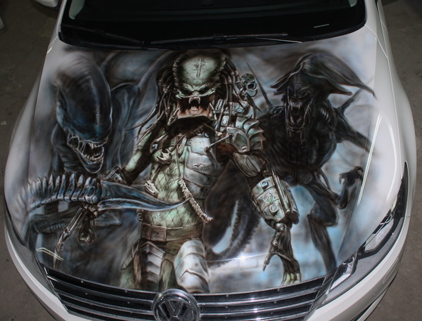 Airbrush Alien vs. Predator on the hood of the Volkswagen Passat - My, Avp, Airbrushing, Airbrushing72, Tyumen, Tyumenaero, Tyumenaero, Volkswagen, Volkswagen passat, Longpost, Alien vs. Predator