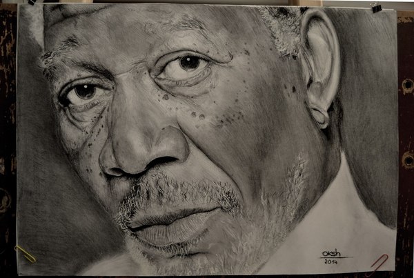 Морган Фриман карандашом! Морган Фримен, Портрет, Работа, Портреты людей, Портрет по фото, Белгород, Угольный карандаш, Гиперреализм