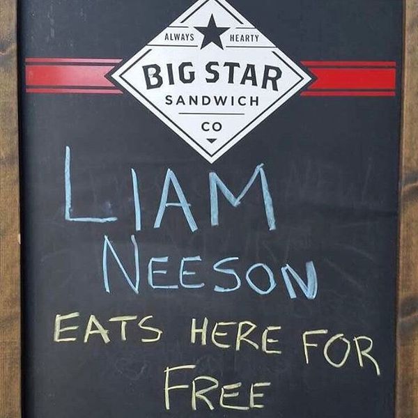 Actor Liam Neeson was promised free food at the cafe, and he really came - Liam Neeson, Cafe, Free food, Humor, Longpost