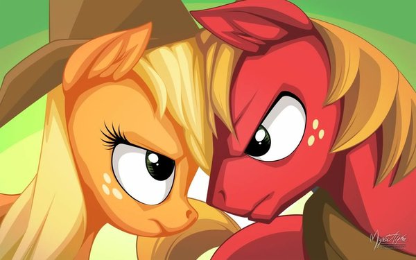 AJ vs Big Mac - My little pony, PonyArt, Applejack, Big Macintosh, Mysticalpha