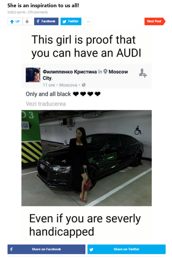 9GAG users ridiculed a Muscovite for parking in a place for the disabled - Disabled person, Parking, Audi, 9GAG