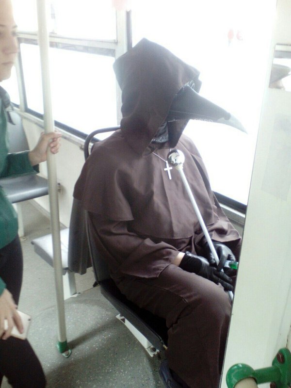 Ust-Kamenogorsk passengers are so freaky... - Plague Doctor, Cosplay, Ust-Kamenogorsk, Bus, Пассажиры, 