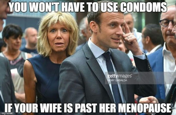 News of modern contraception - 9GAG, Emmanuel Macron, France, Old lady, 