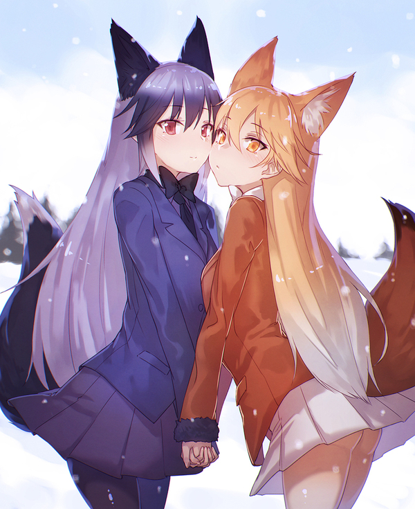 Kemono Friends - Anime Art, Аниме, Kemono Friends, Ezo Red Fox, Silver Fox