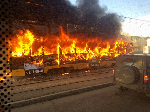 Meanwhile in Krasnoyarsk... - Fire, Tram, Is burning