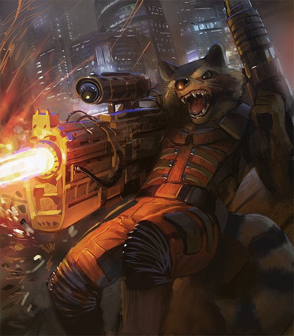 Crazy raccoon - Furry, Art, Weapon, Spacesuit, Guardians of the Galaxy, Raccoon Rocket, 