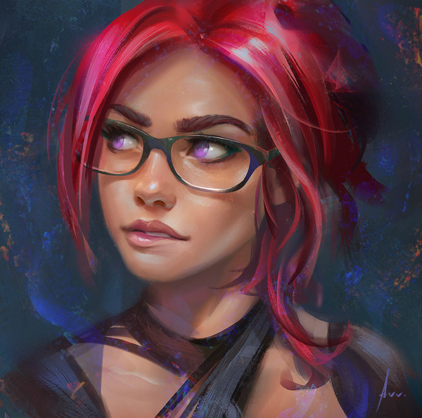 Now red. - Portrait, Girls, Color, Hair, Red, Glasses, Art