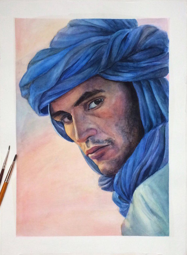 Faces of the world. Morocco. Tuareg - My, Art, Watercolor, Portrait, Travels, Creation